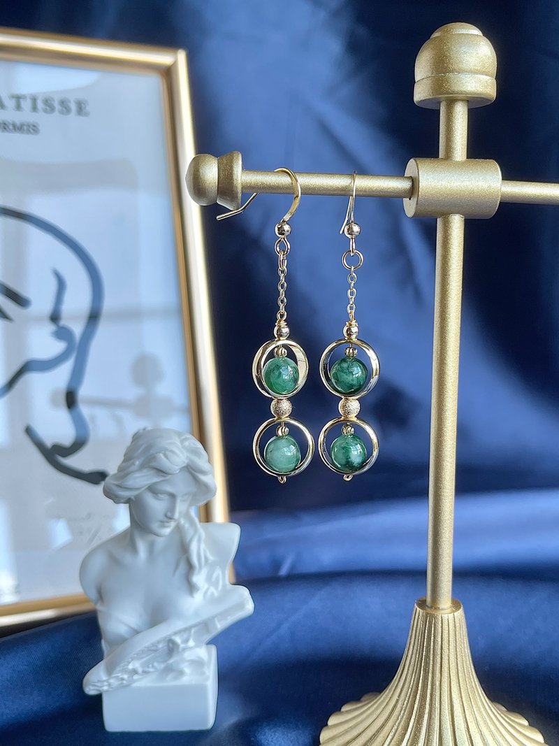 Natural Jadeite Type A - 14K Gold Filled Green Jade Earring - ต่างหู - หยก สีเขียว