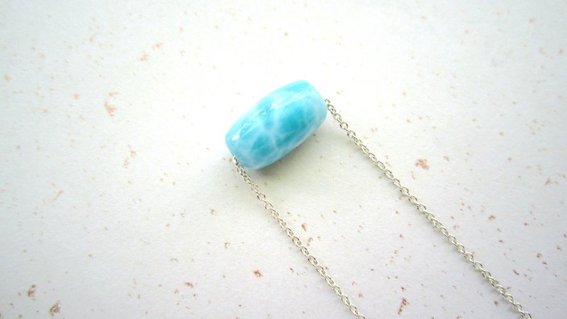 Blue Water Larimax x 925 silver chain - Handmade natural stone series - Necklaces - Gemstone Blue