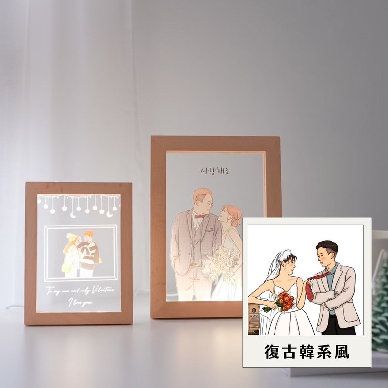 Printable customized night light photo frame Nordic wooden night light photo frame special photo frame Korean retro style - Lighting - Wood Transparent