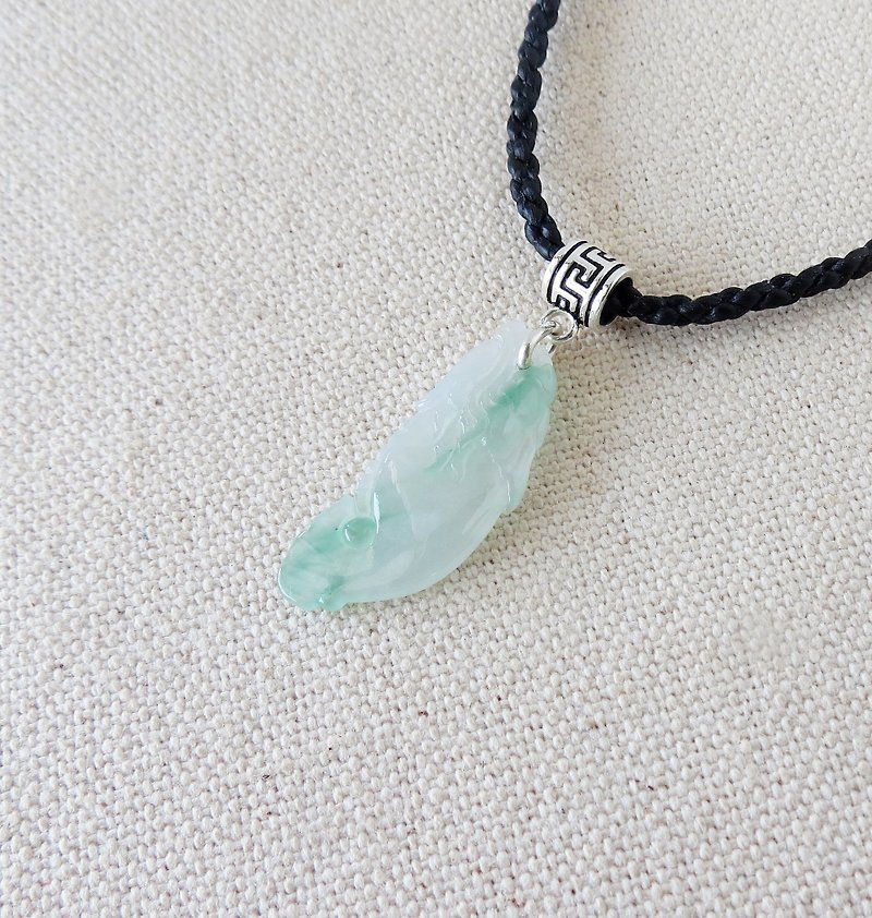 Sterling silver [exclusive gimmick] ice floating flower arowana jade silk wax line necklace ** [four shares] - Necklaces - Gemstone Black