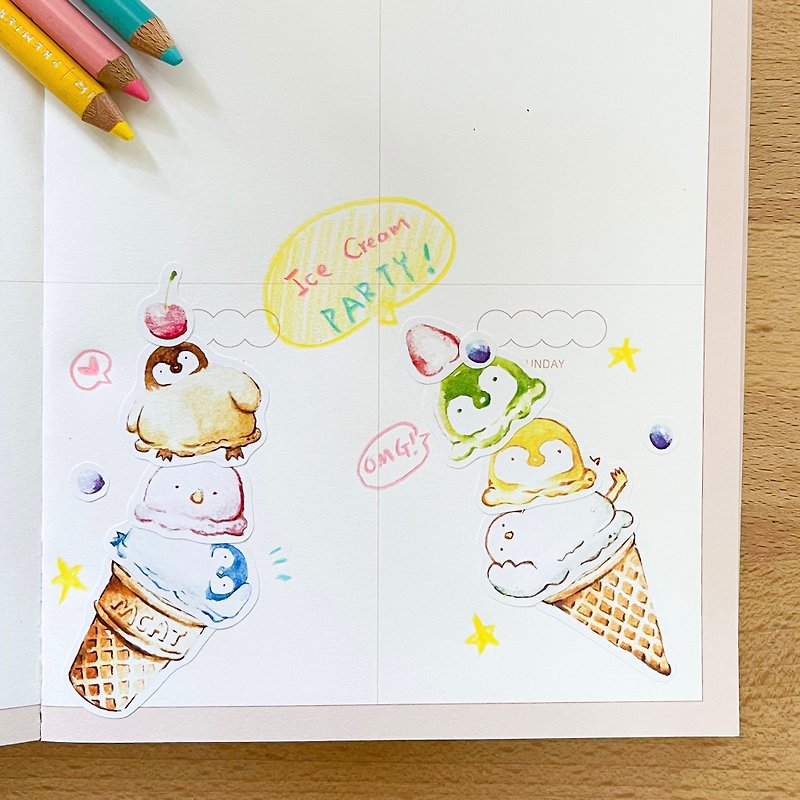 Little Penguin Ice Cream Jenga~! Paper Kitchen Series - Stickers - Paper Multicolor