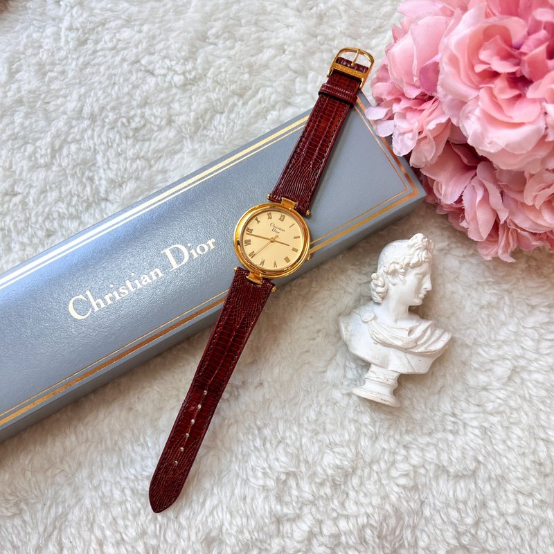 【日本中古】90-00年 中古Dior 18KGP 羅馬數字手錶 原裝盒附 - 男錶/中性錶 - 其他金屬 金色