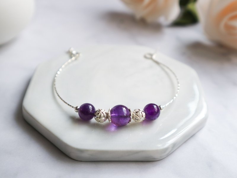 【Amethyst Series】原創DIY手環 紫水晶925純銀手鍊 - 手鍊/手環 - 水晶 紫色