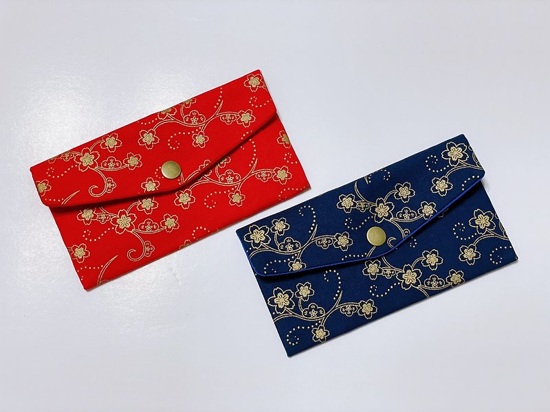 Hot stamping simple Sakura New Year red envelope bag/storage bag/passbook bag with free name embroidery - ถุงอั่งเปา/ตุ้ยเลี้ยง - ผ้าฝ้าย/ผ้าลินิน สีแดง