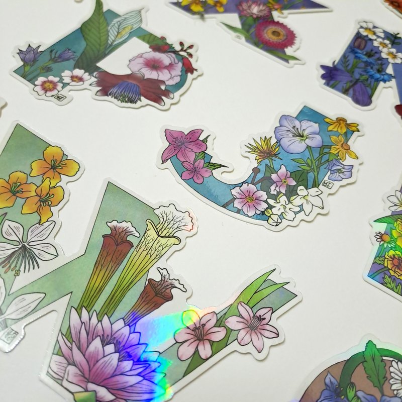 Aurora Laminated Floral Letter Stickers - สติกเกอร์ - กระดาษ หลากหลายสี