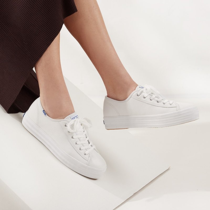 [Opening Celebration] KEDS TRIPLE KICK classic pebbled thick-soled white shoes casual shoes WH57310 - รองเท้าลำลองผู้หญิง - หนังแท้ 