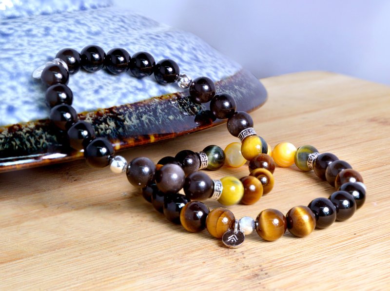 Tiger's Eye Men's Beaded Bracelet - 手鍊/手環 - 其他材質 橘色