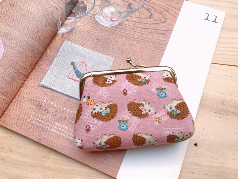 Little hello HiDots/Golden bag/coin purse/Little hedgehog - กระเป๋าใส่เหรียญ - ผ้าฝ้าย/ผ้าลินิน สึชมพู