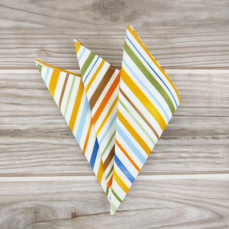 記憶線條。雙層雙面手帕 手巾 手拭 口袋巾 - 手帕 - 棉．麻 黃色