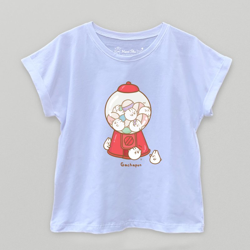 Mochi Rabbit Gashapon Machine T-shirt - เสื้อผู้หญิง - ผ้าฝ้าย/ผ้าลินิน ขาว