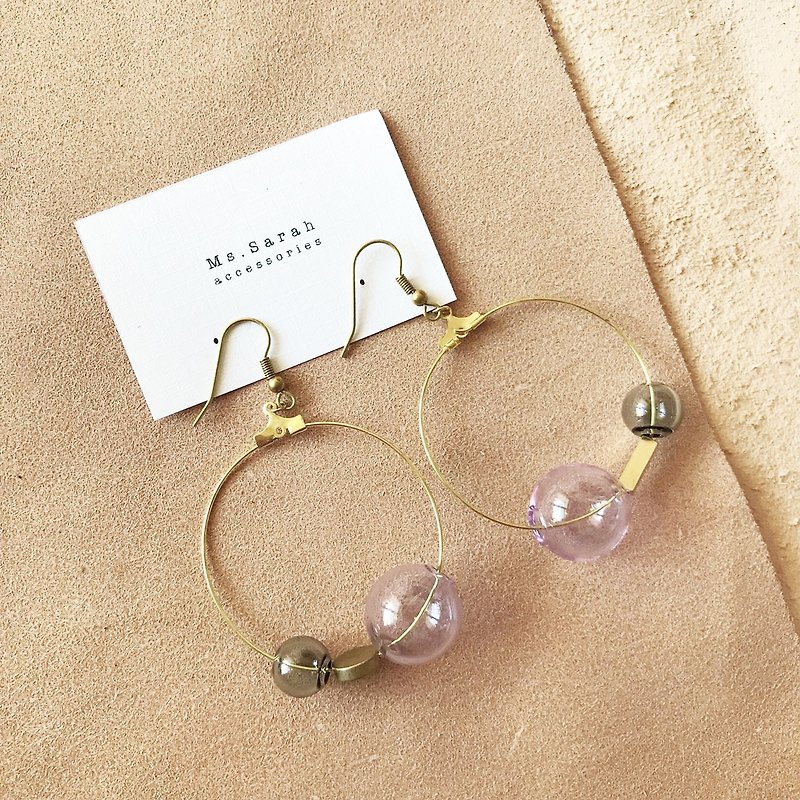 Glass Bubble_Brass Earrings_ Dreamcatcher (can be changed) - ต่างหู - แก้ว สึชมพู