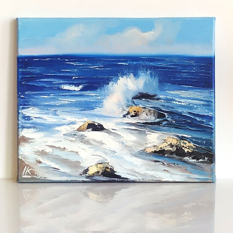 Sea Wave Original Oil Painting on Canvas Coast Painting Ocean Stormy Wall Art - 海報/掛畫 - 棉．麻 