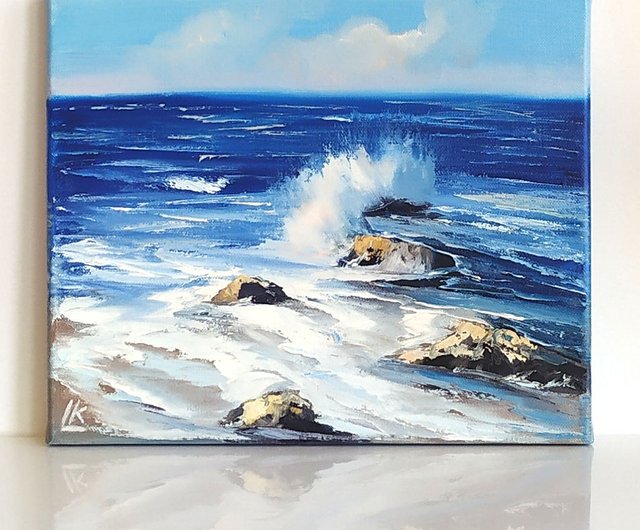 海の波 キャンバスに描かれたオリジナル油絵 海岸の絵画 海の嵐 壁アート - ショップ Oil Painting Gift Store ポスター・絵  - Pinkoi