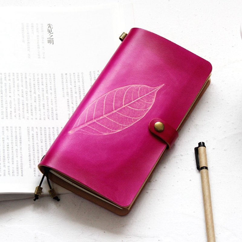 染色された魏はシリーズは22 * 12センチメートル標準バージョンの手の本革のノートブック/日記/旅行/メモ帳はレタリング自由にカスタマイズすることができますバラの葉のような2018年のPDA日記 - ノート・手帳 - 革 ピンク