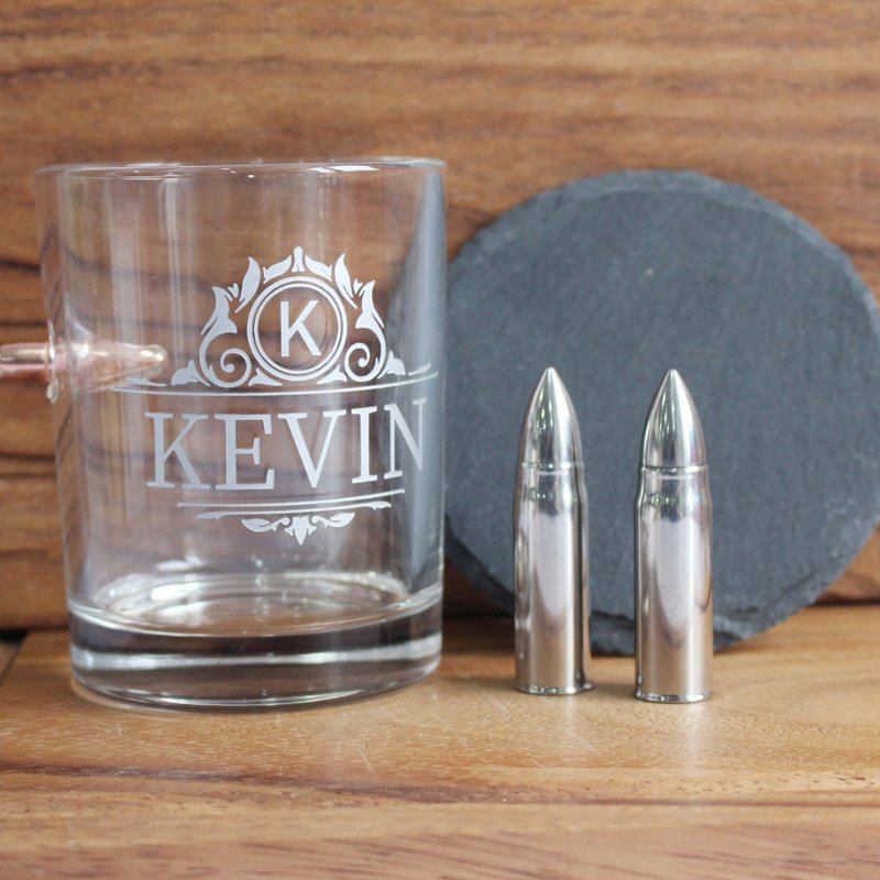 Whiskey Gift Set | European Inset Bullet Whiskey Glass Set | Engraving - Bar Glasses & Drinkware - Glass 