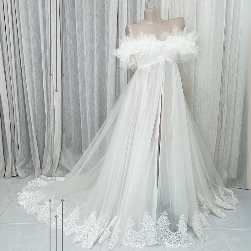 蕾絲前開叉孕婦禮服 - 禮服/小禮服 - 其他材質 白色