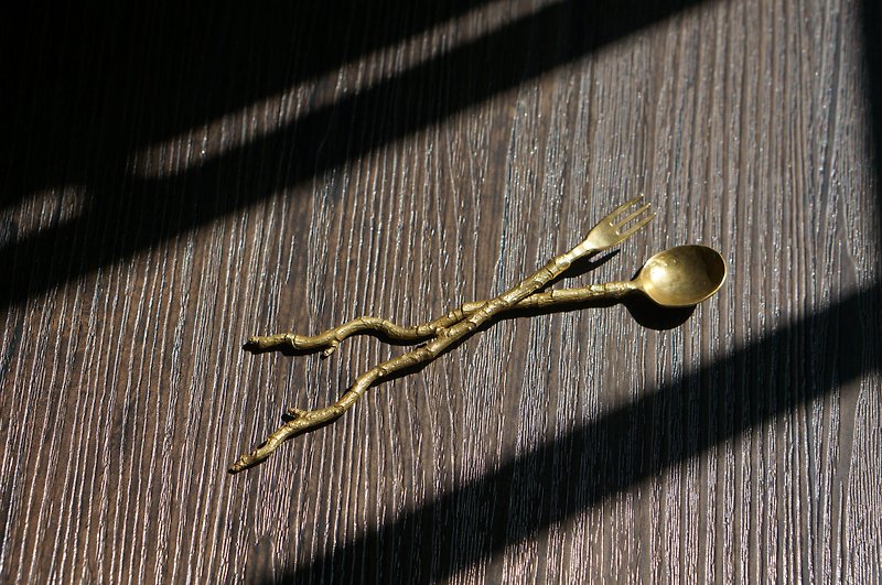 手工黃銅創意樹枝勺叉子  另類餐具 - 餐具/刀叉湯匙 - 其他金屬 金色