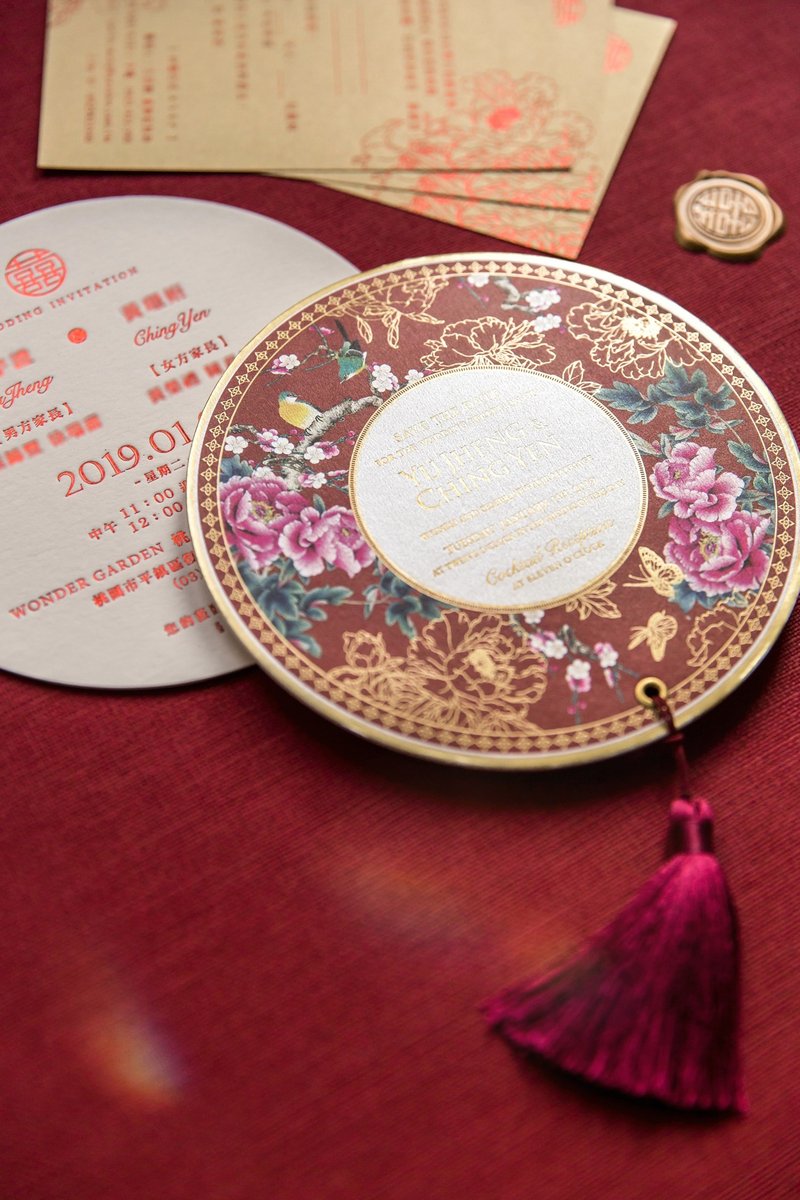 【 新中式厚磅喜帖 】鳥語花緣 ( 酒紅 ) - 喜帖 - 紙 紅色