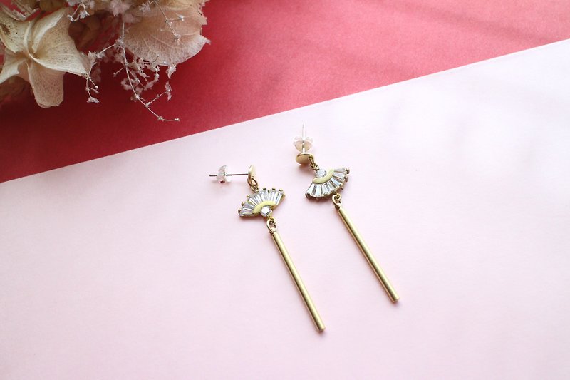 Classical fan -zircon brass earrings - Earrings & Clip-ons - Copper & Brass Gold