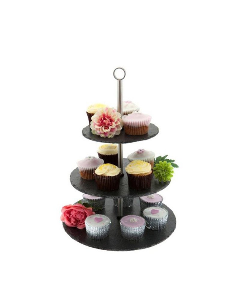 British Selbrae House Natural Black Slate Three-Layer Afternoon Tea Cake Dessert Stand / Decoration Stand-Spot - ถาดเสิร์ฟ - หิน สีดำ