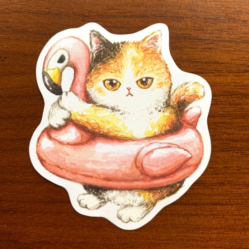 Cat Flamingo Blister Written Sticker - สติกเกอร์ - กระดาษ หลากหลายสี