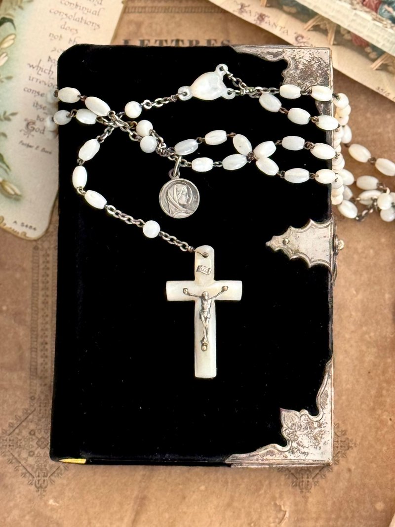 40834-French Antique Mother-of-Pearl rosary Necklace - Necklaces - Other Materials 