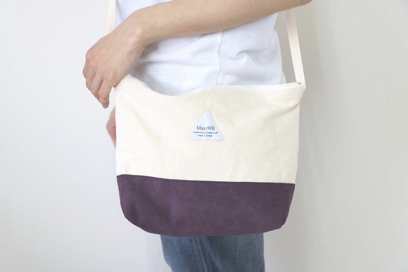 MaryWil你的幸運色拼接帆布側背包-深紫 - 側背包/斜背包 - 棉．麻 紫色