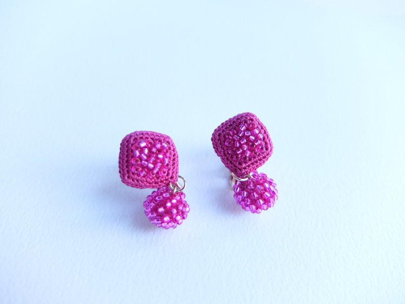 Dripping Sparkle Earrings/ Clip-On Magenta - Earrings & Clip-ons - Cotton & Hemp Purple