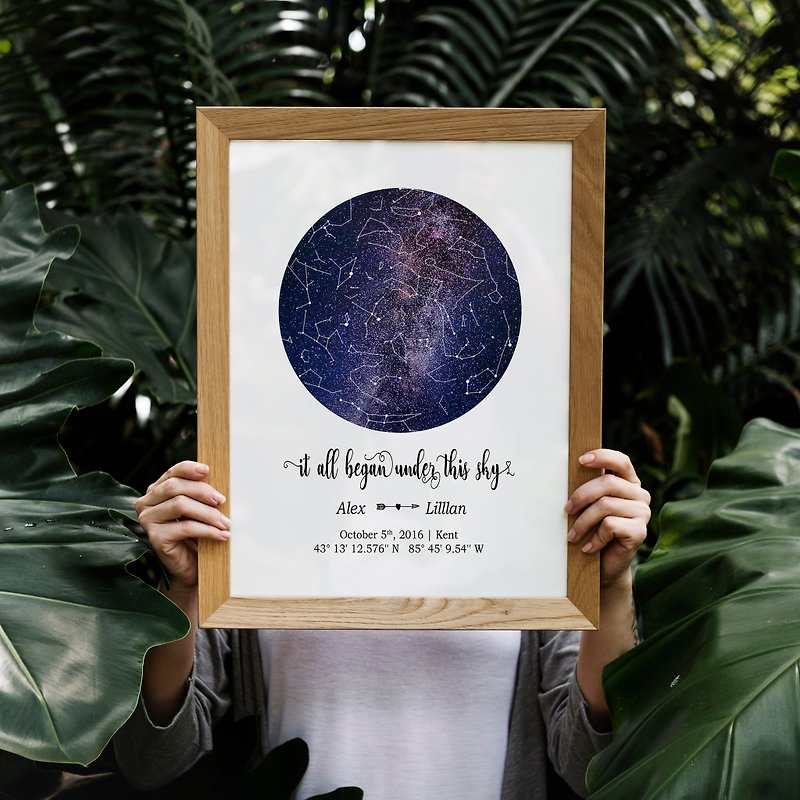 客製化星空圖, 男友的周年紀念日禮物, 今年最有創意的情人節禮物 - 海報/掛畫/掛布 - 其他材質 白色