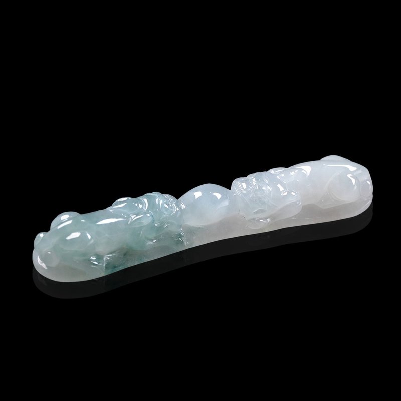 [Wealth-Bringing Beast] Ice Jadeite Pixiu Hand Tag with Floating Flowers | Natural Burmese Jade Jade A Grade | Gifts - สร้อยคอ - หยก หลากหลายสี