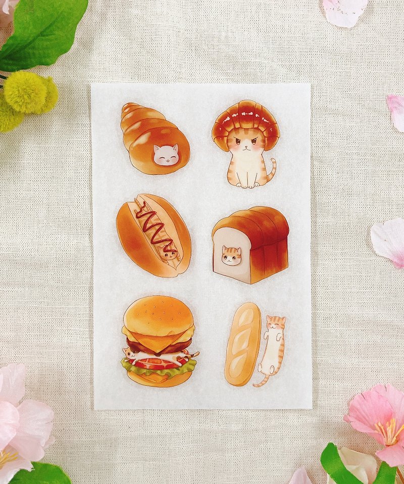 Cat Pressure Sensitive Transfer Stickers - Bread A set contains two stickers - Stickers - Paper 