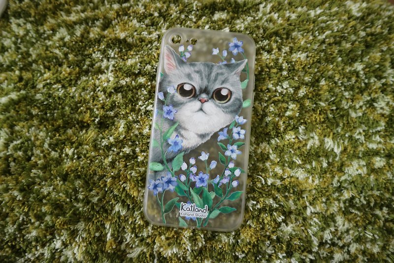 Own Design-Purple Flower Gray Cat Phone Case Cover Phone Case F2A03_B - เคส/ซองมือถือ - พลาสติก สีเทา