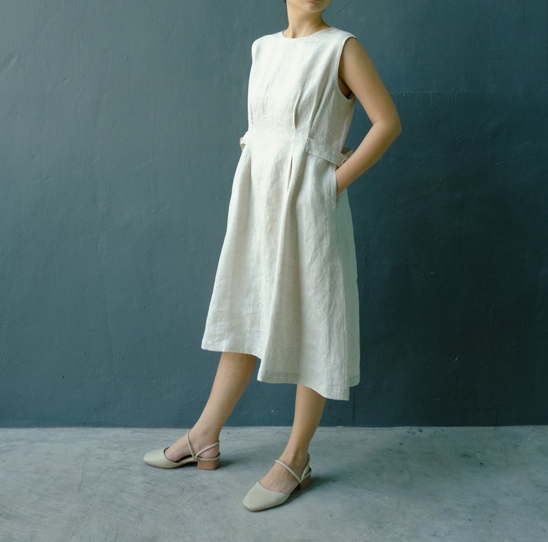 Charlotte Dress beige sleeveless linen summer dress - 洋裝/連身裙 - 亞麻 白色