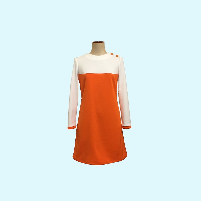 retro one-piece dress mimi2 - 連身裙 - 聚酯纖維 橘色