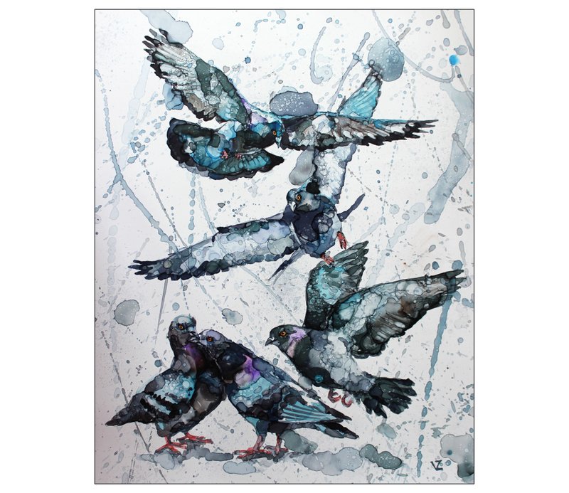 interior painting of doves original painting handmade 40*50cm - ตกแต่งผนัง - วัสดุอื่นๆ 