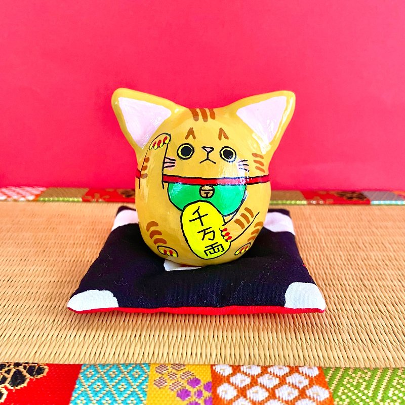 招き猫猫　【大】茶トラ - 置物 - 粘土 イエロー