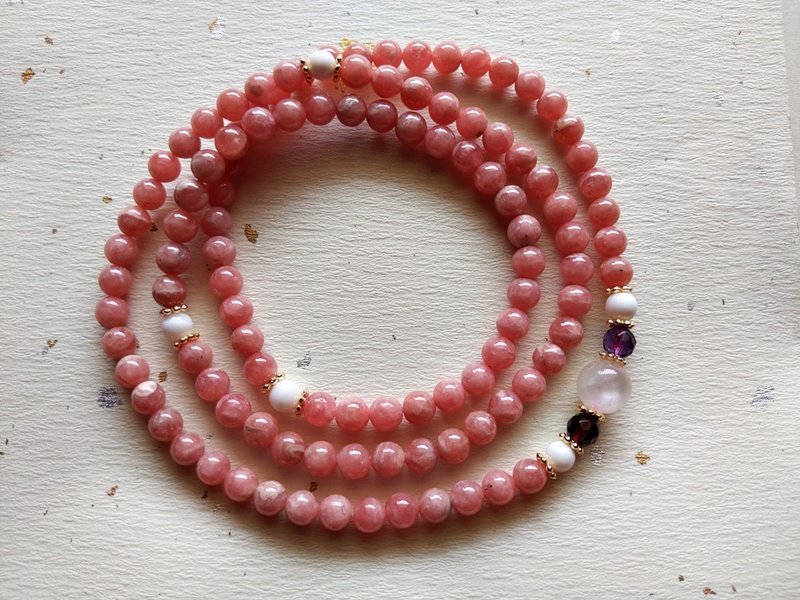 ORLI Jewelry 天然紅紋石108顆念珠 阿根廷菱錳礦108顆佛珠 - 手鍊/手環 - 寶石 粉紅色