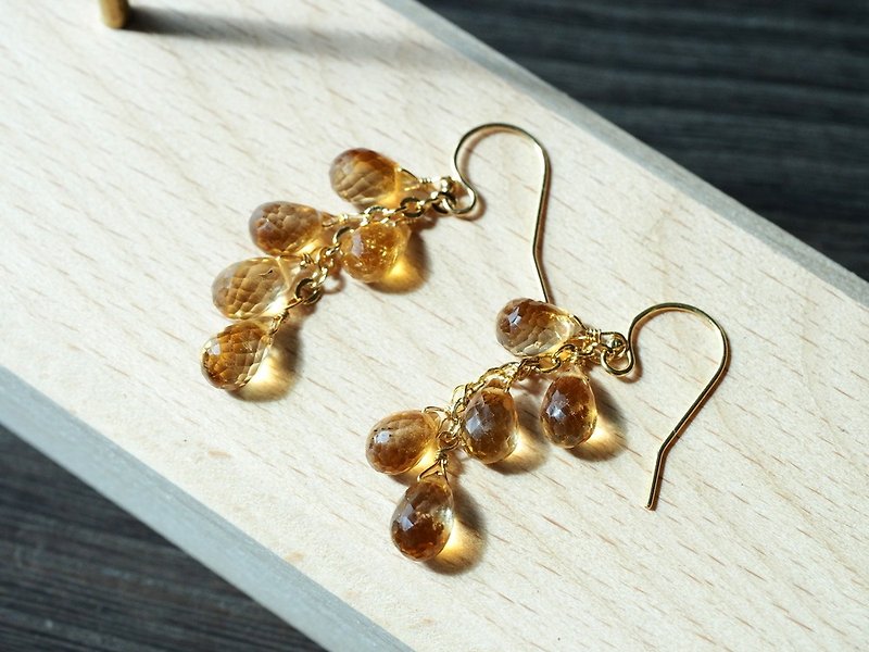 14KGF Natural Citrine Chandelier Gemstone Earrings - Earrings & Clip-ons - Semi-Precious Stones Yellow