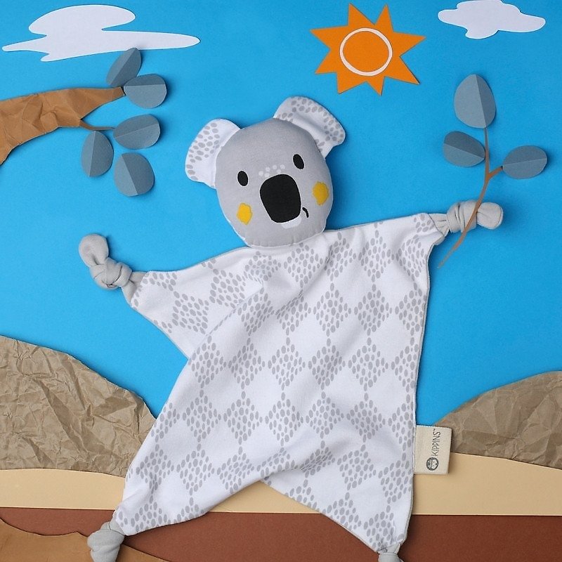 澳洲Kippins有機棉安撫巾 – 班卓無尾熊 Banjo Kippin - 圍兜/口水巾 - 棉．麻 灰色