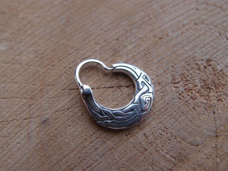 Odin Raven hoop earring for men Sterling silver male earring Handmade - Earrings & Clip-ons - Sterling Silver Silver