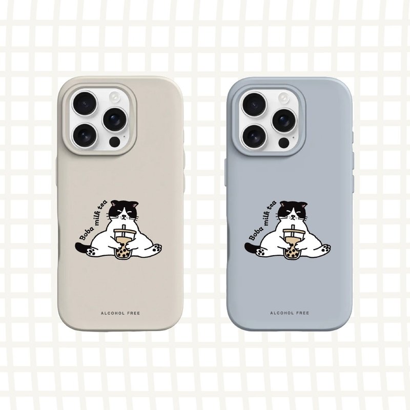 【Boba milk tea meow 珍奶控賓士喵】犀牛盾 一體成型 手機殼 - 手機殼/手機套 - 其他材質 多色