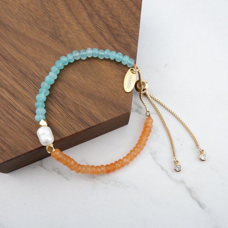 Pumpkin stone and Pearl  Slider Bracelet - 手鍊/手環 - 石頭 多色