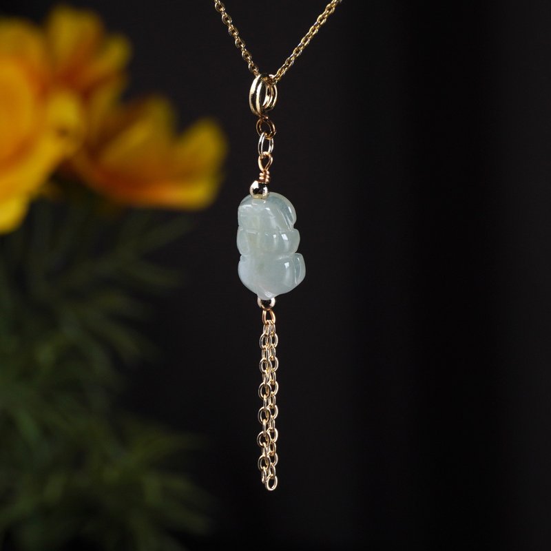 【招財神獸】冰綠種翡翠貔貅14K金吊飾| 天然緬甸玉翡翠A貨| 送禮 - 吊飾/掛飾 - 玉石 綠色