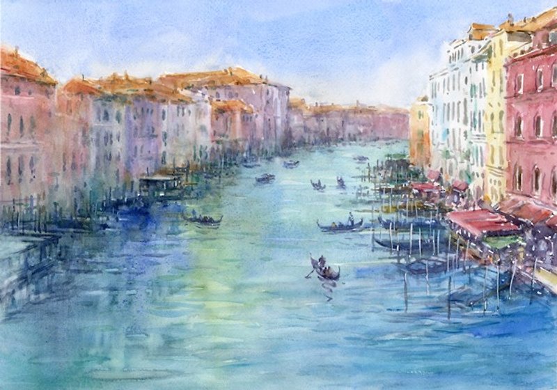 Watercolor picture Grand Canal view - โปสเตอร์ - กระดาษ สีน้ำเงิน
