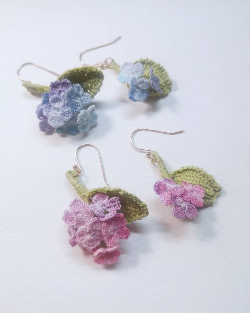 *My Fancy Handmade*手鈎繡球花耳環 - 耳環/耳夾/耳骨夾 - 繡線 多色
