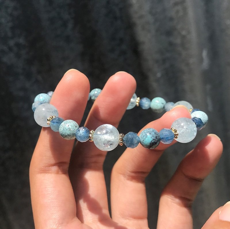 ] [Lost and find high-quality natural stone Aquamarine aquamarine turquoise Stone bracelet - Bracelets - Gemstone Blue