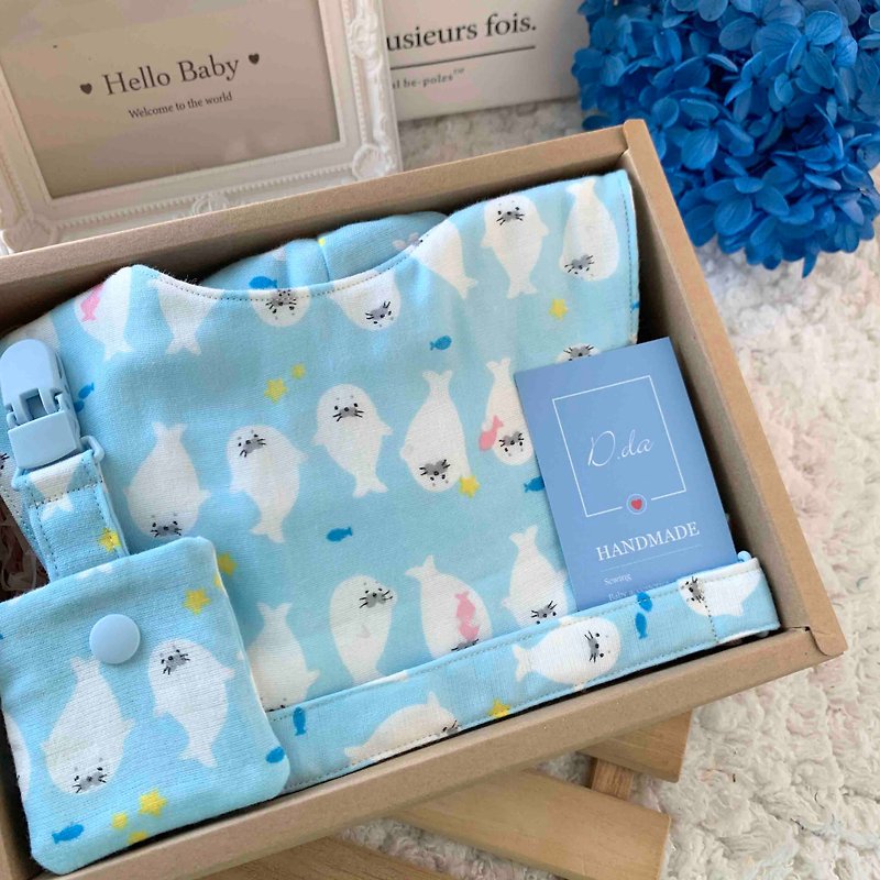 Little seal baby Miyue gift box sun hat baby hat bib - Baby Gift Sets - Cotton & Hemp Blue