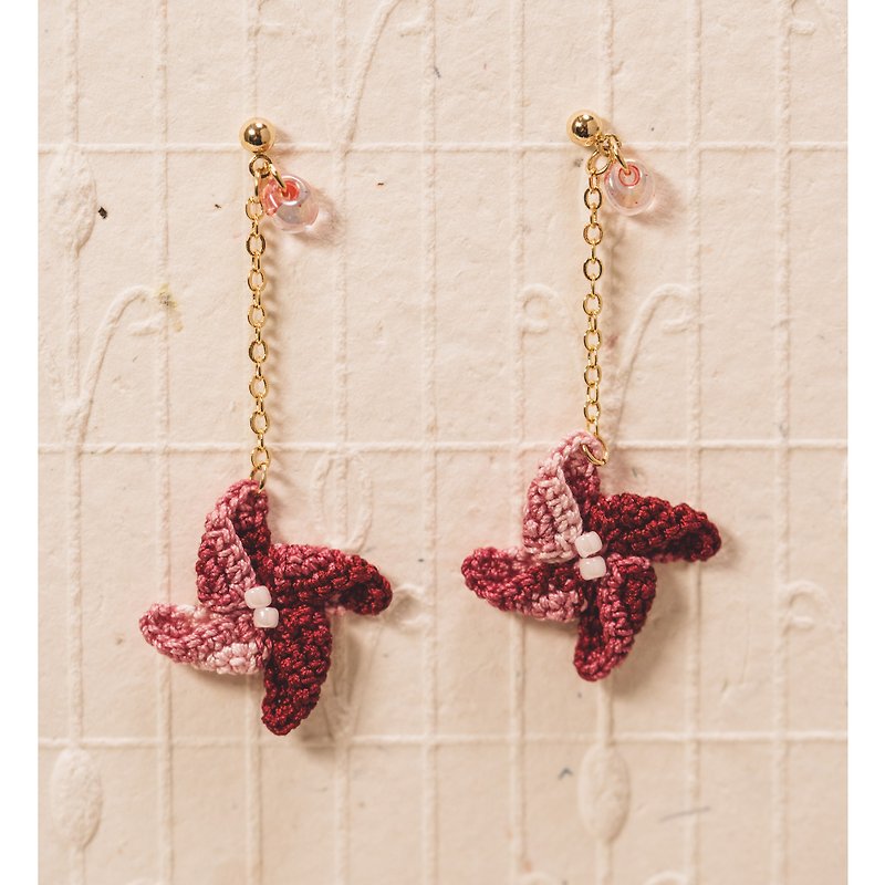 Mini Crocheted Windmill Earrings - Long | Braided Accessories | Handmade Accessories - ต่างหู - งานปัก หลากหลายสี