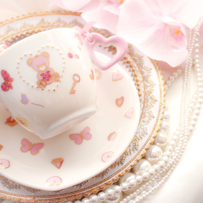 Valentine Heart Tea Cup Saucer New - ถ้วย - ดินเผา สึชมพู