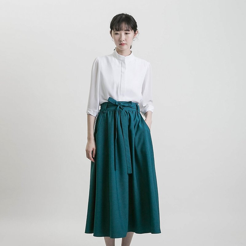 [Classic and Original] Mist_ 云烟 带 带 扑 婚纱 _CLB001_Peacock Green - Skirts - Cotton & Hemp Green